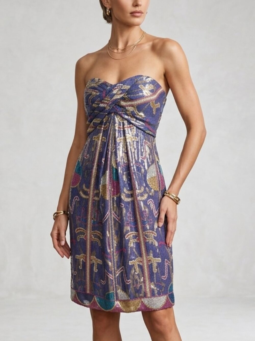 NWT Nicole Miller Silk  Strapless Cocktail Dress Metallic Paisley Blue 12 Y2K
